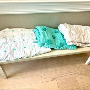 5-Piece Pottery Barn Teen Aqua Pool Blue & White Poms Duvet + Shams Full/Queen